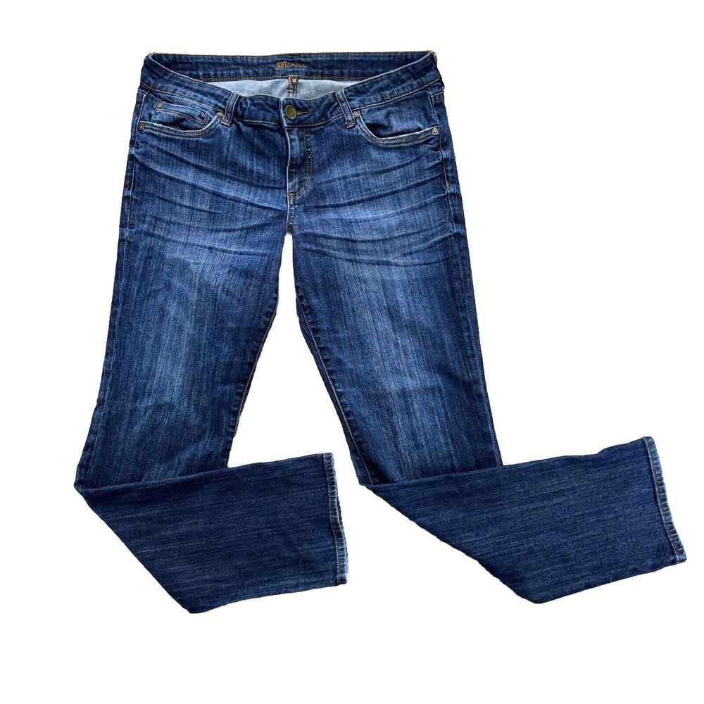 Kut from the Kloth Straight Leg Jeans Size 12 Stone Wash Denim Blue Button Zip